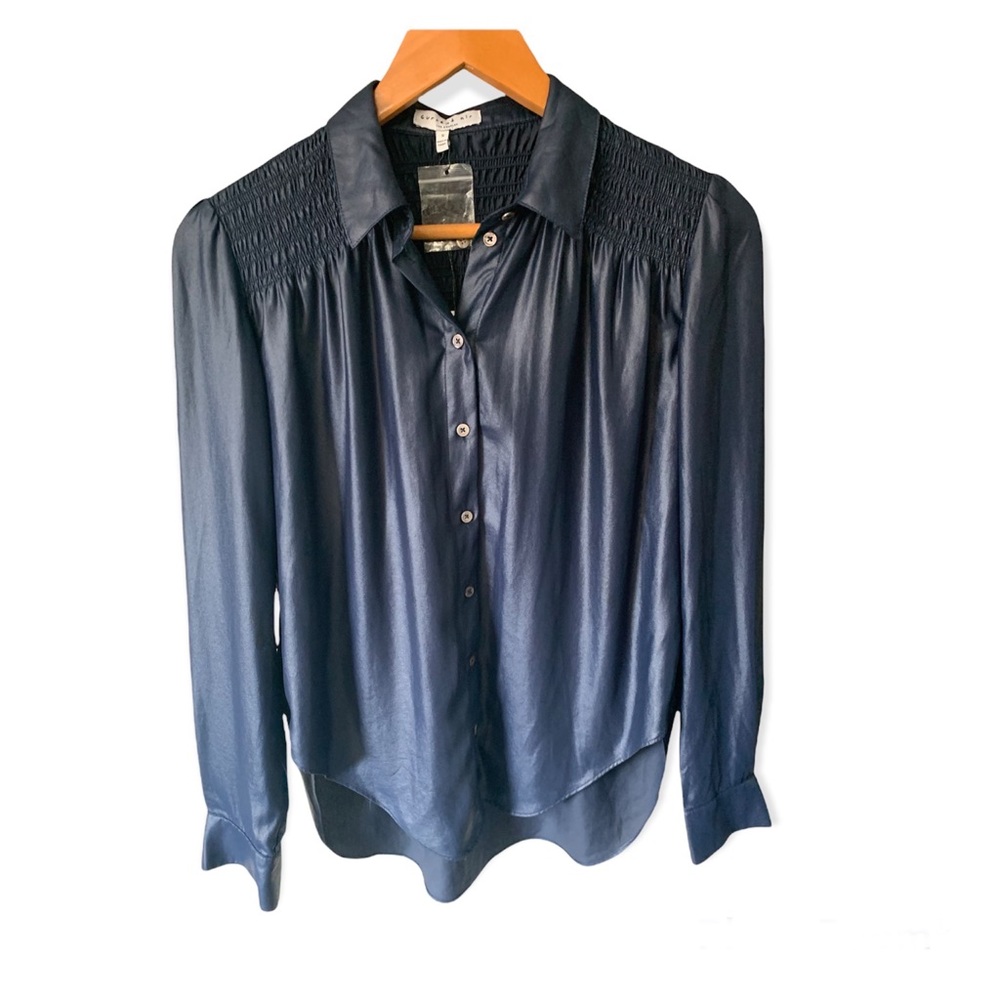 Navy Blue Current Air Button Up Blouse Small NWT